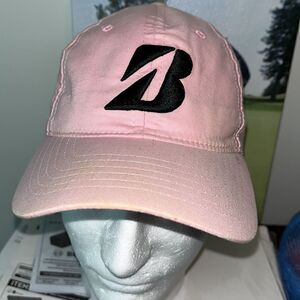 Worn PINK & Black Raised letter Mens Bridgestone golf hat cap B330